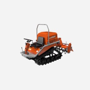 G25 self-propelled tracked rotary tiller with triangle crawler tracks working in a hilly orchard