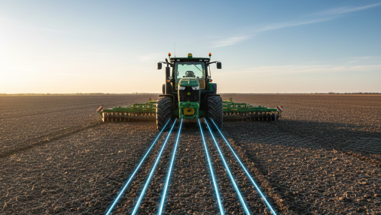 Tractor equipped with AGMA-Toyar auto steering system working with ±2.5cm accuracy